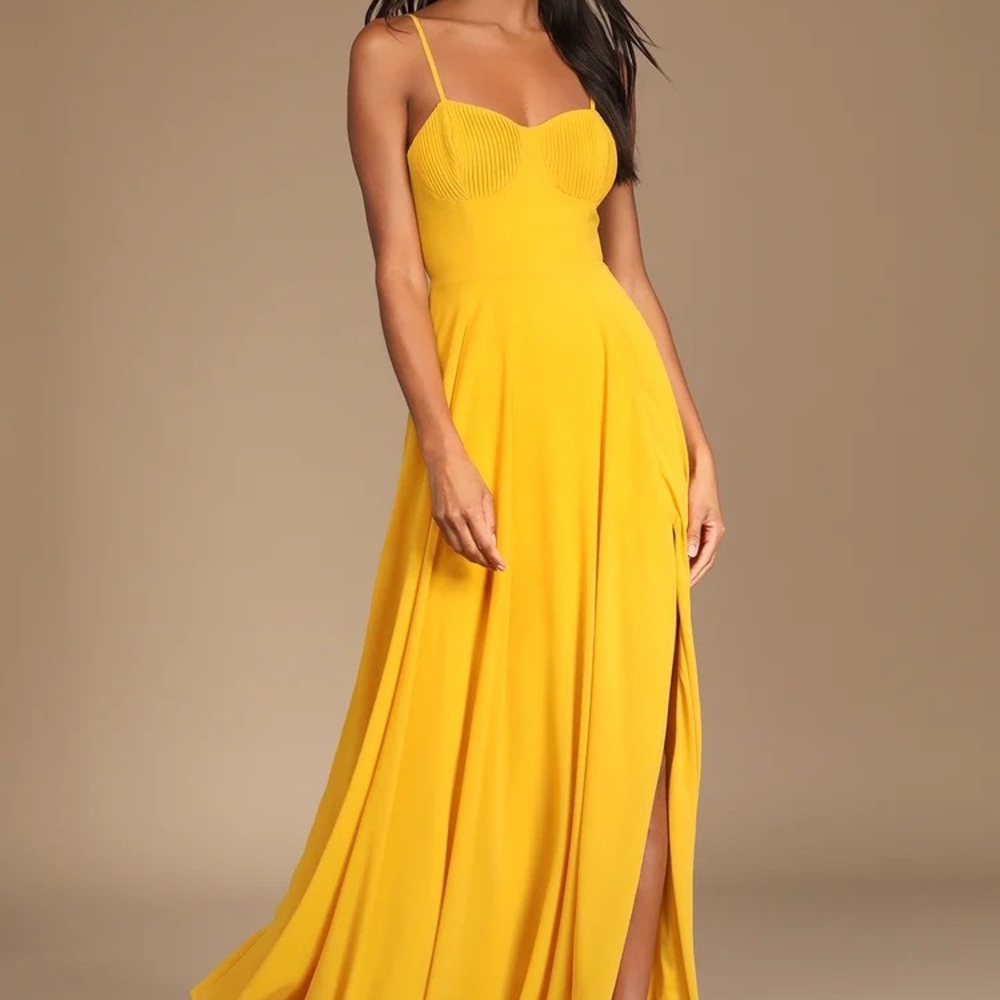 Cause for Commotion Golden Yellow Pleated Bustier Maxi Dress NWT